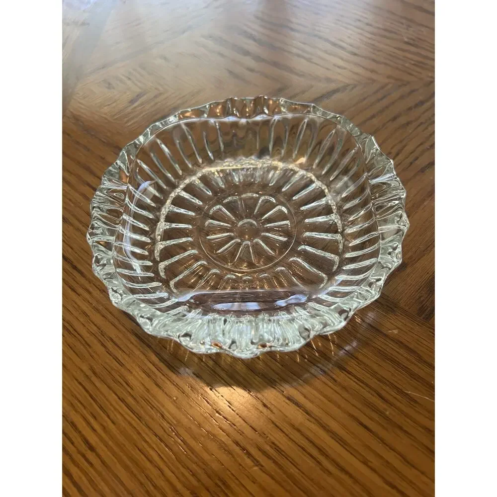 Vintage 5” Clear Ashtray Pasari Indonesia Pressed Glass Clear 4 Rest